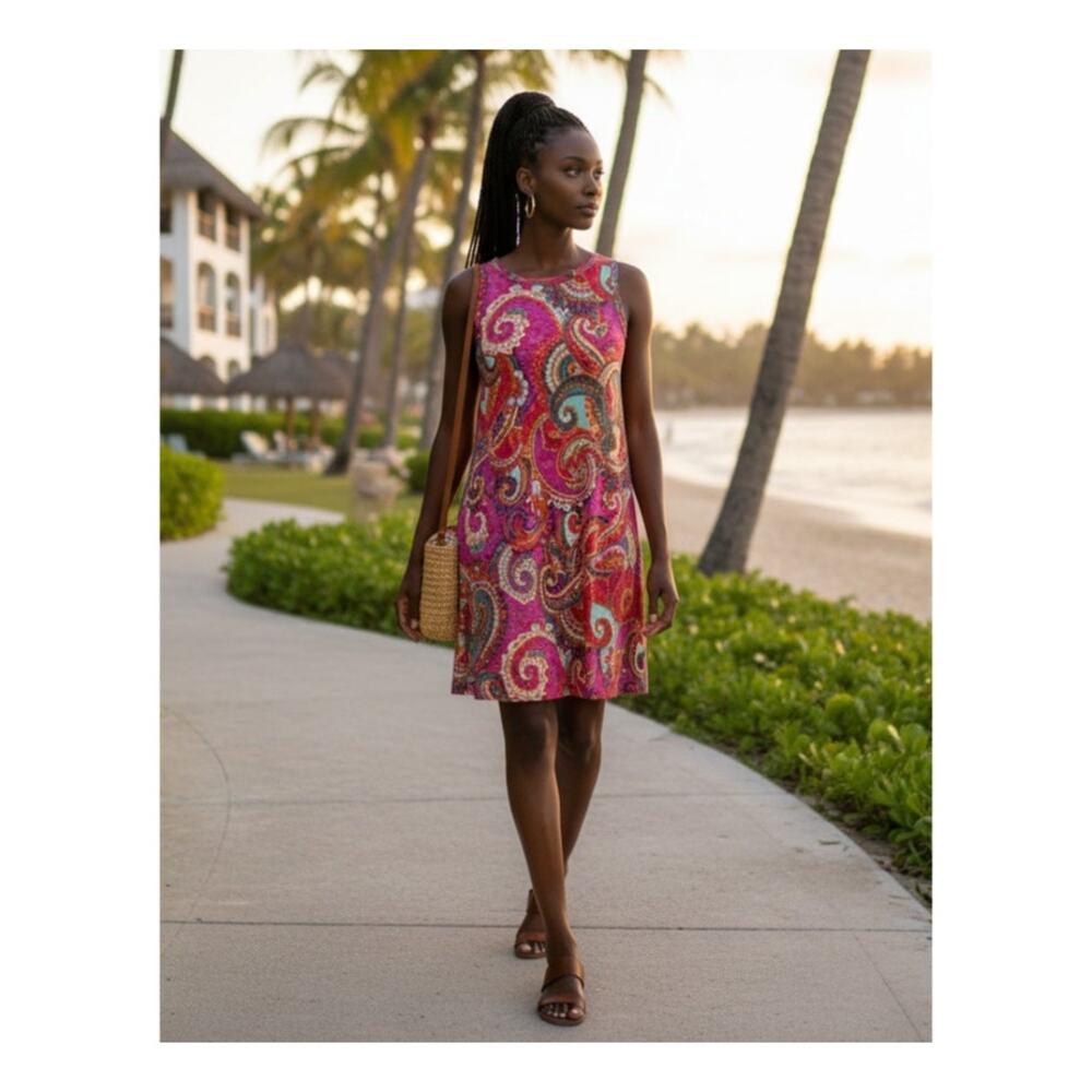 MSK Paisley Sleeveless Stretch Dress Multicolor A‑Line Fits M/L